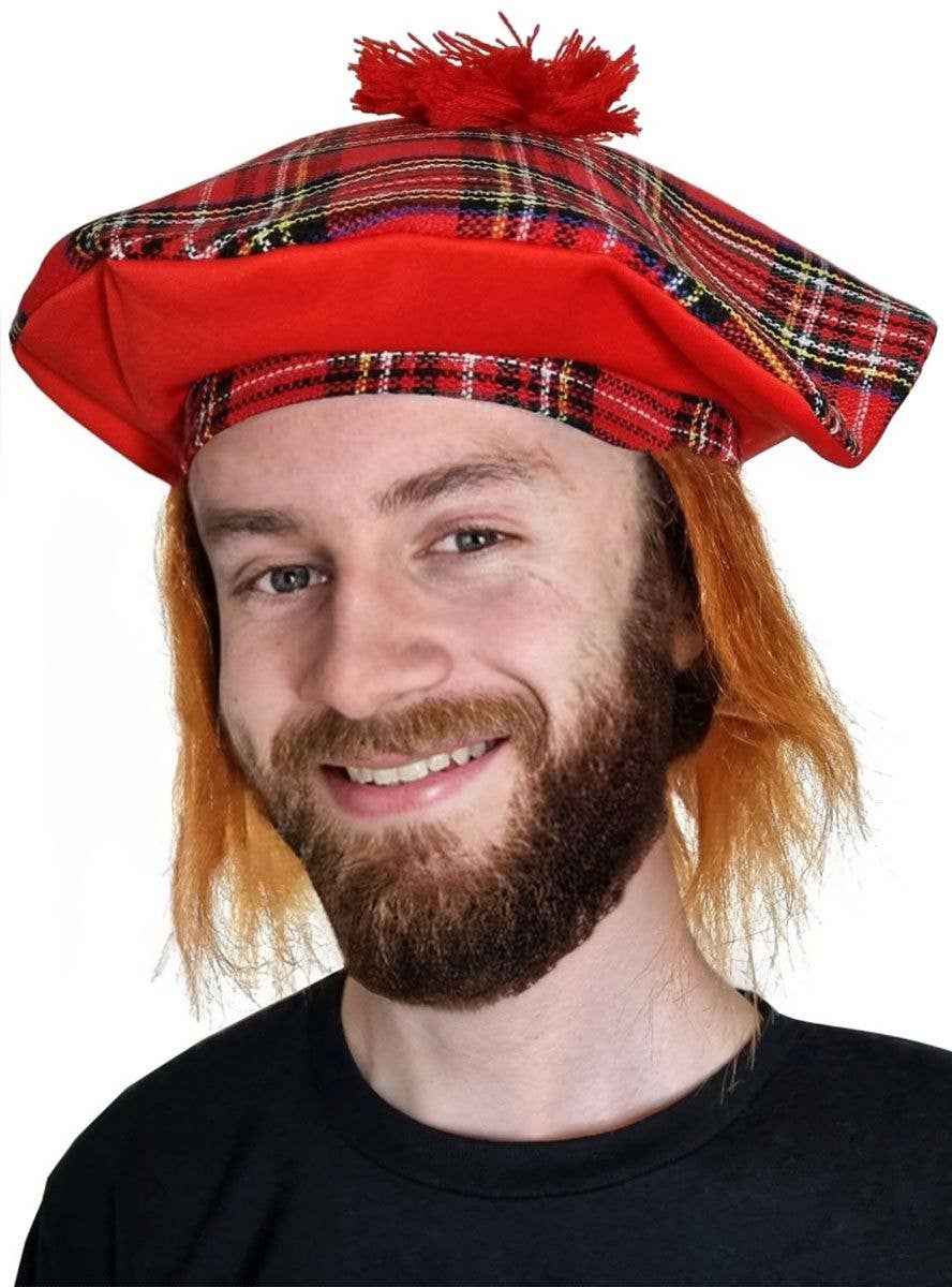Scottish Scotsmans Tartan Tam O Shanter Hat with Hair Fancy Dress Accessory 