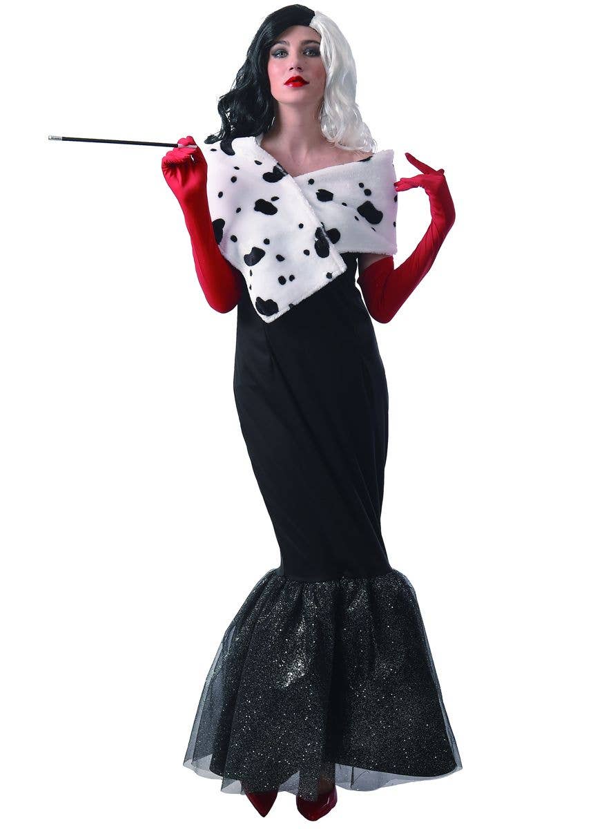 BNWT 101 DALMATION Cruella De Ville Girls Fancy Dress Costume 7-8 WIG Halloween 
