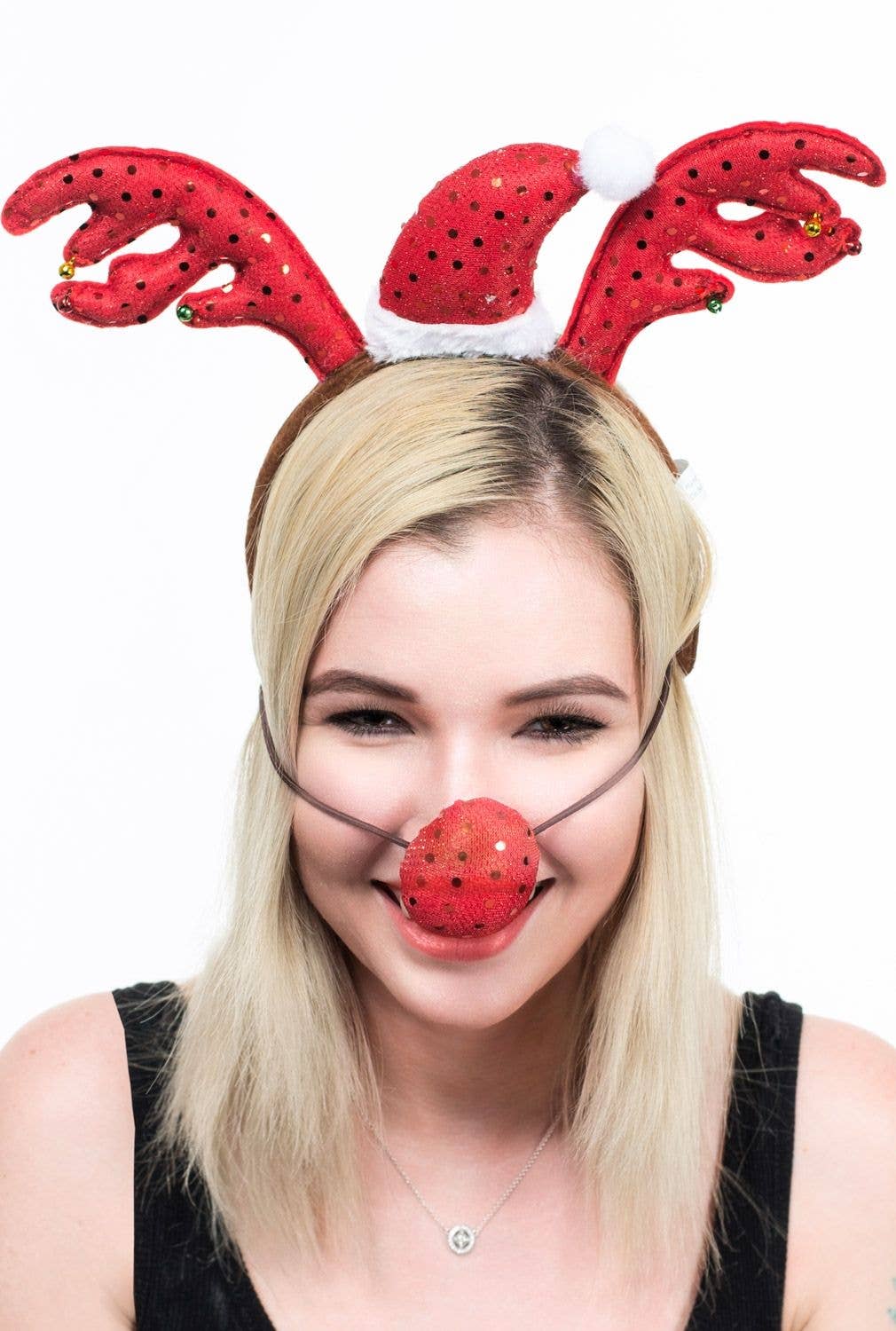 Reindeer Antlers Headbands with Red Nose for Adults Kids Christmas Santa Holiday Parties 