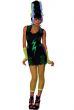 Short Black Lycra Frankenstein's Bride Women's Halloween Costume Dress with Neon Green Print Details - Main Image
