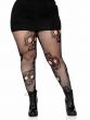 Plus Size Womens Day of the Dead Sugar Skull Black Netted Stockings Main Image