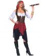 Women's Red Pirate Wench Sweet Buccaneer Seafarer Red and Black Stripe Corset Costume Main Image