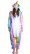 Girl's Rainbow Striped Plush Fluffy Unicorn Onesie Jumpsuit Costume Hood View Image
