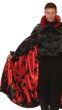 Men's Red And Black Satin Reversible Halloween Cape With Bats Close Up Image