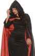 Hooded Black Velvet Cloak with Red Satin Lining - Close Up
