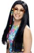Women's Long Black Hippie Costume Wig With Beads
