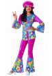 Flower Power Pink 1970s Girl's Hippie Costume with Funky Hat