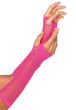 Womens Neon Pink Long Fishnet Fingerless 80s Costume Gloves - Main Image
