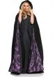 Deluxe Hooded Black Velvet Costume Cape with Purple Taffeta Lining - Main View