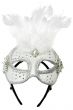 White Mesh Lace Masquerade Mask with Feathers