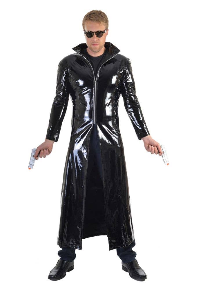 Men's Long Black Vinyl Matrix Costume Jacket