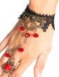 Delicate Black Lace Ring Bracelet with Brass Metal Vine Details Adorned in Red Beads and Rose Details - Alternative View