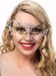 Womens White and Gold Antique Laser Cut Metal Masquerade Ball Mask - Main Image