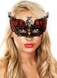 Women's Deluxe Harlequin Black and Red Metal Masquerade Mask View 3