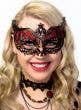 Women's Deluxe Harlequin Black and Red Metal Masquerade Mask View 1