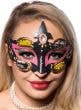 Pink and Black Crackle Paint Baroque Style Masquerade Mask - Front View