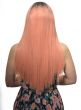 Womens Peach Pink Long Straight Synthetic Fashion Wig with Dark Roots and T-Part Lace Front - Back Image