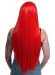 Extra Long Womens Bright Red Straight Synthetic Fashion Wig with Lace Front - Back Image