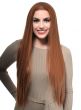 Womens Extra Long Auburn Brown Straight Synthetic Fashion Wig with Lace Front - Front Image