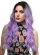 Womens Violet Purple Wavy Synthetic Fashion Wig with Dark Roots and Lace Front - Front Image
