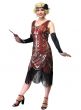 Plus Size Women's Long Red Gatsby Flapper Dress With Gold Sequins and Black Fringe Trim - Front Image