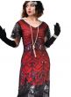 Womens Red and Black Gatsby Dress with Iridescent Sequins and Flutter Sleeve - Close Image