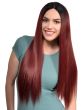 Women's Long Straight Burgundy Red Synthetic Fashion Wig with Dark Roots and Lace Parting - Alternate Front Image