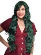 Extra Long Curly Forest Green Women's Costume Wig with Side Fringe - Front Image