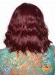 Deluxe Burgundy Mid-Length Wavy Fashion Wig for Women - Back View