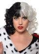 Curly Black and White Split Colour Cruella Costume Wig with Fringe - Front View