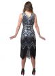Deluxe Black and Silver Vintage 1920s Gatsby Costume for Women with Iridescent Sequin Details - Back Image