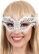 White Metal Lace Women's Satin Tie Up Masquerade Mask - Main Image