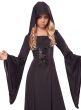 Long Black Hooded Robe Girl's Halloween Costume Front View