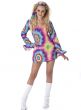 Short Rainbow Tie Dye Hippie Women's 1970's Fancy Dress Costume - Main Image