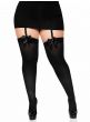 Opaque Black Plus Size Women's Thigh High Stockings with Black Bows - Main Image