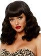 1950's Retro Bettie Page Women's Curly Mid Length Black Costume Wig with Fringe View 2