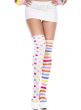 White Thigh Highs with Rainbow Stripes and Dots