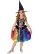 Image of Sparkly Rainbow Barbie Witch Girls Halloween Costume - Front View