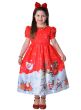 Image of Deluxe Red and White Santa Print Girl's Christmas Dress - Front View