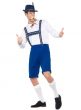 Oktoberfest Men's White and Blue Bavarian Lederhosen Fancy Dress Costume Front View 3
