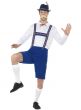 Oktoberfest Men's White and Blue Bavarian Lederhosen Fancy Dress Costume Front View 2