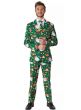 Green Santa and Elves Christmas Suit for Men - Front Image