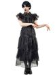 Image of Deluxe Teen Girl's Wednesday Black Party Dress Costume - Front View