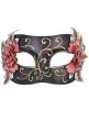 Black Masquerade Mask with Flowers and Red and Gold Glitter