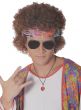 Men's Curly Brown Hippie Afro Wig and Headband Set