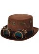 Adult's Brown Faux Suede Top Hat with Goggles and Skull