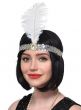 Silver Sequinned and White Feather 1920's Flapper Headband