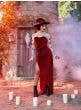 Womens Red Satanic Symbol Witch Costume - Lifestyle Image