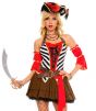 Brown, Black and White Stripy Women's Pirate Wench Costume - Close Up Image