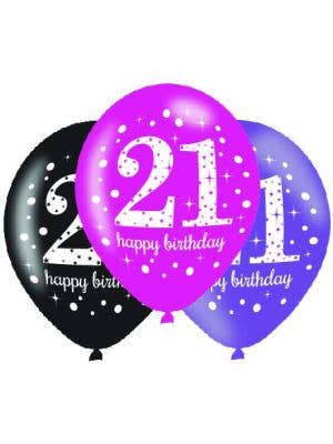 Image of 21st Birthday Pink and Black 6 Pack Party Balloons